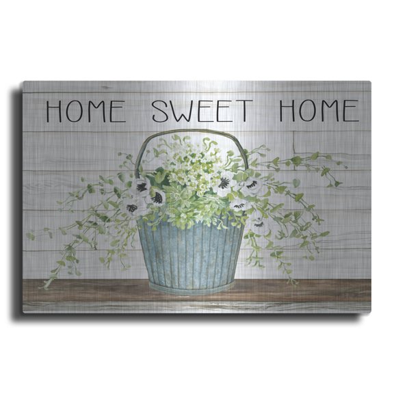 Luxe Metal Art 'Home Sweet Home Galvanized Bucket' by Cindy Jacobs, Metal Wall Art, 24" x 16"