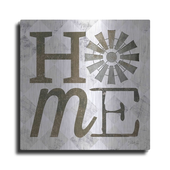 Luxe Metal Art 'Home with Windmill III' by Marla Rae, Metal Wall Art, 24"x24"