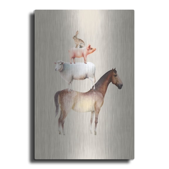 Luxe Metal Art 'Horse, Sheep, Pig And Hare' by Svetlana Aleynikova Metal Wall Art, 16" x 24"