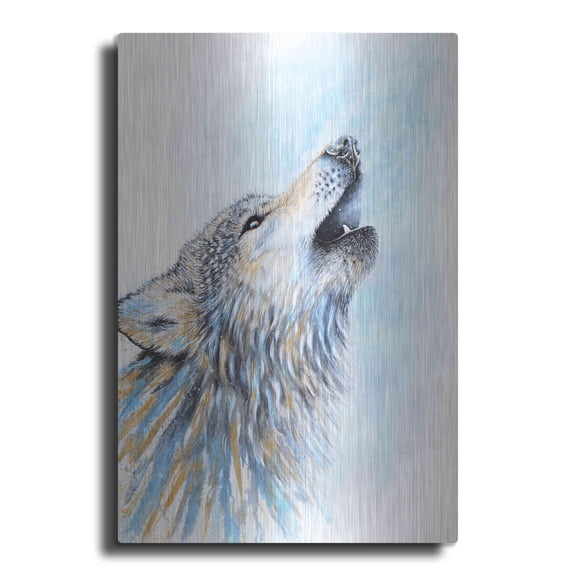 Luxe Metal Art 'Howling Wolf' by Michelle Faber, Metal Wall Art, 24"x36"