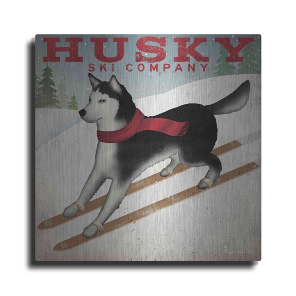 Luxe Metal Art 'Husky Ski Co' by Ryan Fowler, Metal Wall Art, 24"x24"