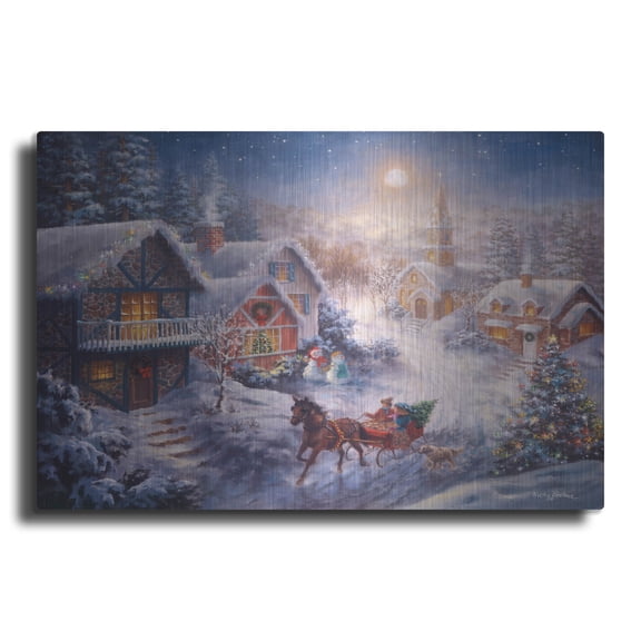 Luxe Metal Art 'In A One Horse Open Sleigh' by Nicky Boehme Metal Wall Art, 36" x 24"