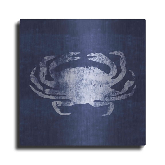 Luxe Metal Art 'Indigo Crab' by Linda Woods, Metal Wall Art, 12"x12"