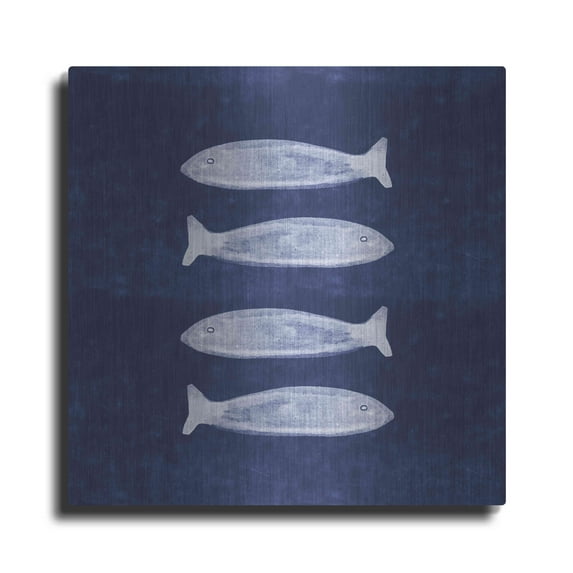 Luxe Metal Art 'Indigo Fish' by Linda Woods, Metal Wall Art, 36"x36"