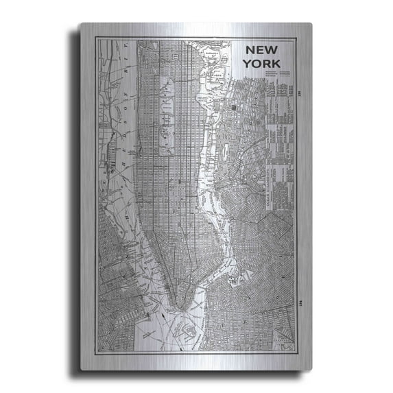 Luxe Metal Art 'Inverted New York Map' by Sue Schlabach, Metal Wall Art, 12"x16"