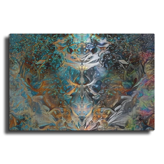 Luxe Metal Art 'Jade Mask' by Pedro Gavidia, Metal Wall Art, 36"x24"