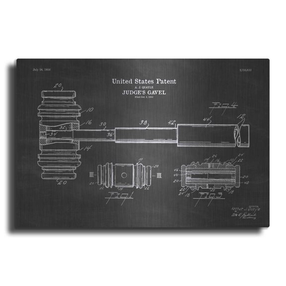 Luxe Metal Art 'Judge's Gavel Blueprint Patent Chalkboard' Metal Wall Art, 16"x12"