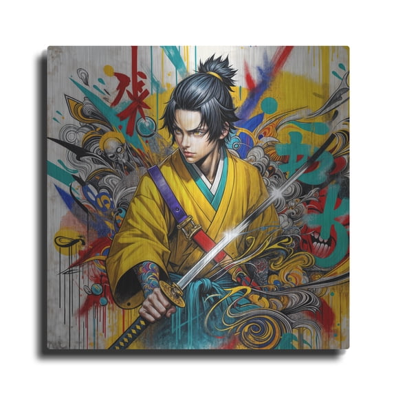 Luxe Metal Art 'Katana Warrior 2' by Rey Klimt Metal Wall Art, 36" x 36"