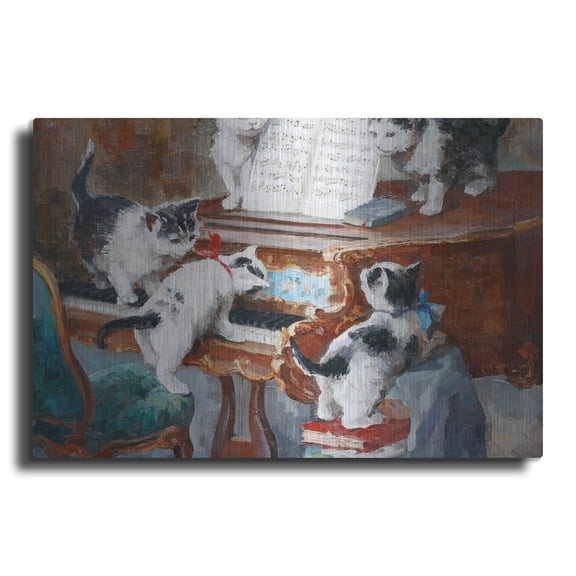 Luxe Metal Art 'Kittens Playing Piano' by Luxe Portfolio, Metal Wall Art, 24"x16"