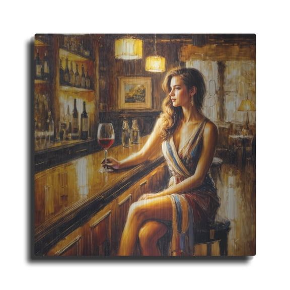 Luxe Metal Art 'Lady In A Bar' by Rey Klimt Metal Wall Art, 12" x 12"