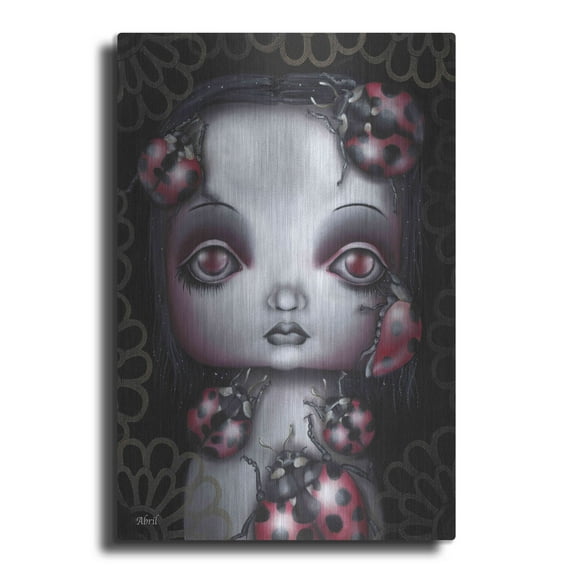 Luxe Metal Art 'Ladybug Girl' by Abril Andrade, Metal Wall Art, 24"x36"