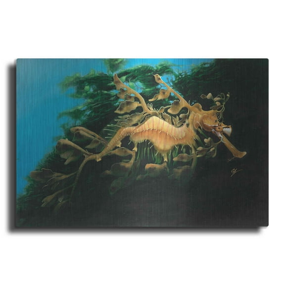 Luxe Metal Art 'Leafly Sea Dragon' by Durwood Coffey, Metal Wall Art, 24"x16"