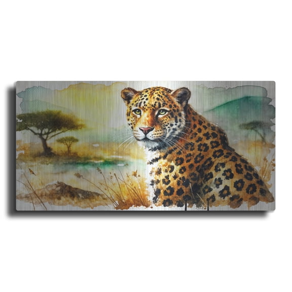 Luxe Metal Art 'Leopard Watercolor' by Rey Klimt Metal Wall Art, 48" x 24"