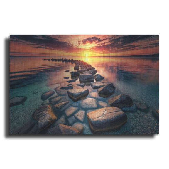 Luxe Metal Art 'Line Of Rocks - Sunrise' by Rey Klimt Metal Wall Art, 16" x 12"