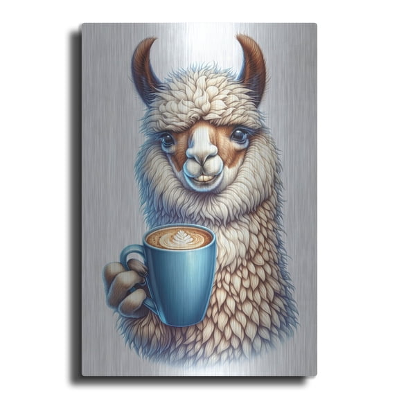 Luxe Metal Art 'Llama Morning' by Rey Klimt Metal Wall Art, 12" x 16"