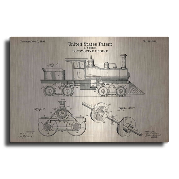 Luxe Metal Art 'Locomotive Engine Blueprint Patent Parchment' Metal Wall Art, 16"x12"