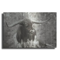 Luxe Metal Art 'Longhorn Gaze I Sepia'  by Nathan Larson Metal Wall Art, 36" x 24"