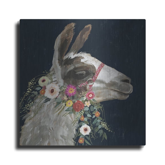Luxe Metal Art 'Lovely Llama I' by Victoria Borges, Metal Wall Art, 24" x 24"