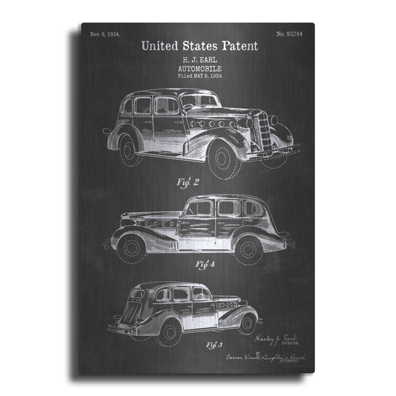 Luxe Metal Art 'Luxury Automobile Blueprint Patent Chalkboard' Metal Wall Art, 12"x16"
