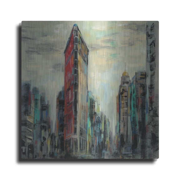 Luxe Metal Art 'Manhattan Flatiron Building' by Silvia Vassileva, Metal Wall Art, 12" x 12"