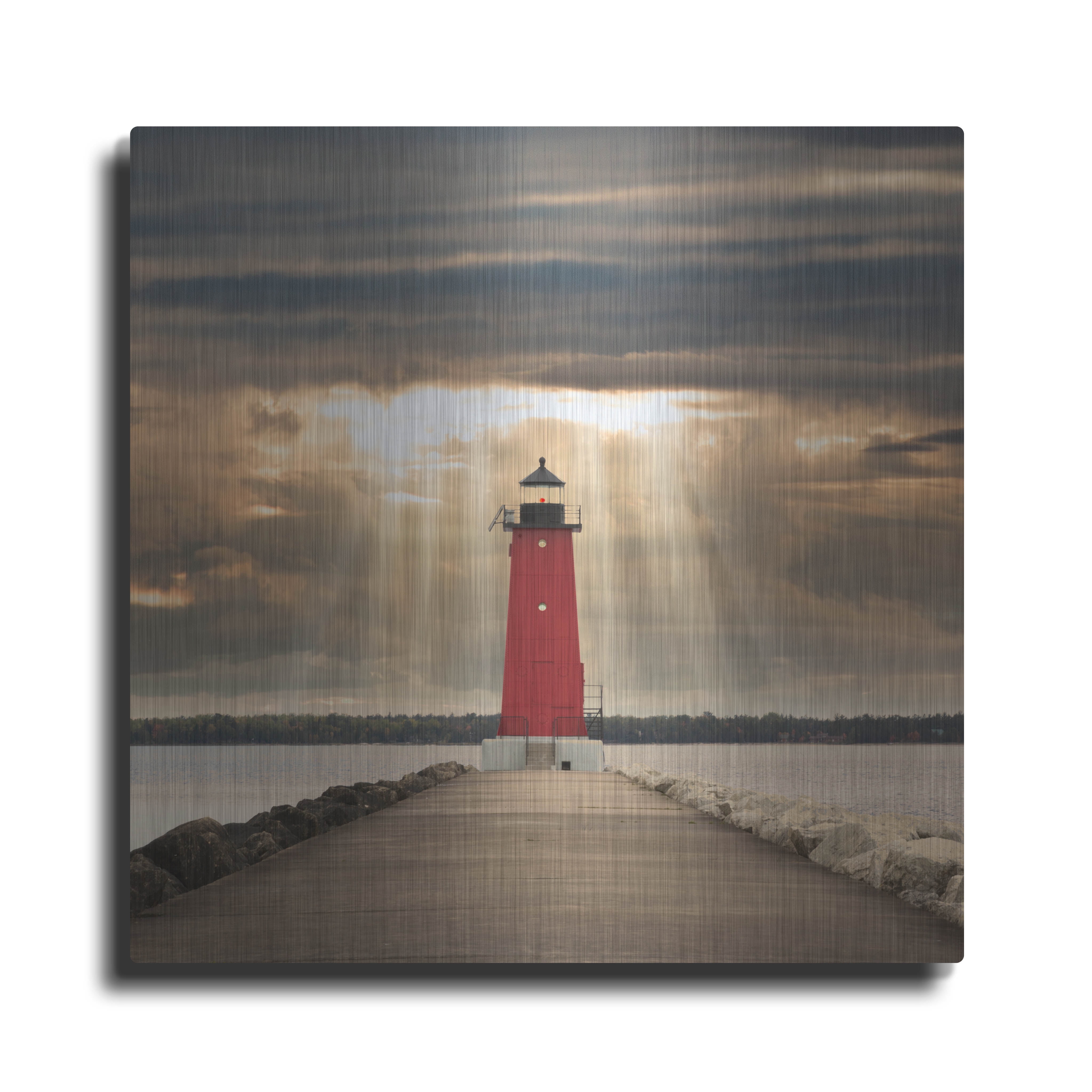 Luxe Metal Art 'Manistique Lighthouse & Sunbeams, Michigan 14' by Monte