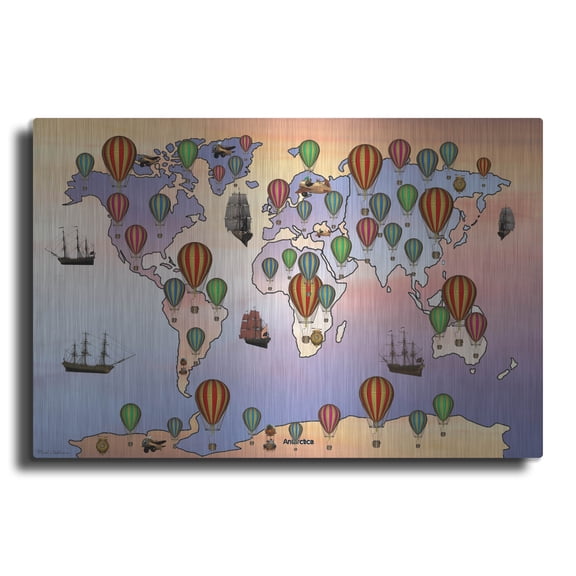 Luxe Metal Art 'Map Of The World Vintage 10' by Mark Ashkenazi Metal Wall Art, 16" x 12"