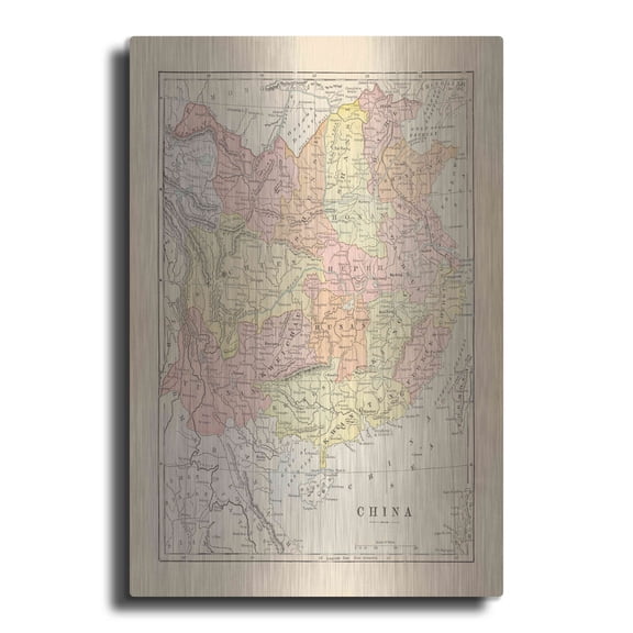 Luxe Metal Art 'Map of China' by Wild Apple Portfolio, Metal Wall Art, 24"x36"