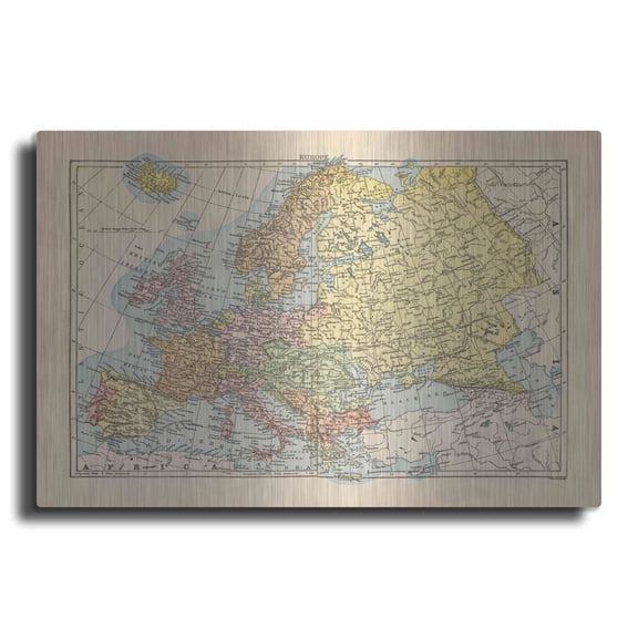 Luxe Metal Art 'Map of Europe' by Wild Apple Portfolio, Metal Wall Art, 16"x12"