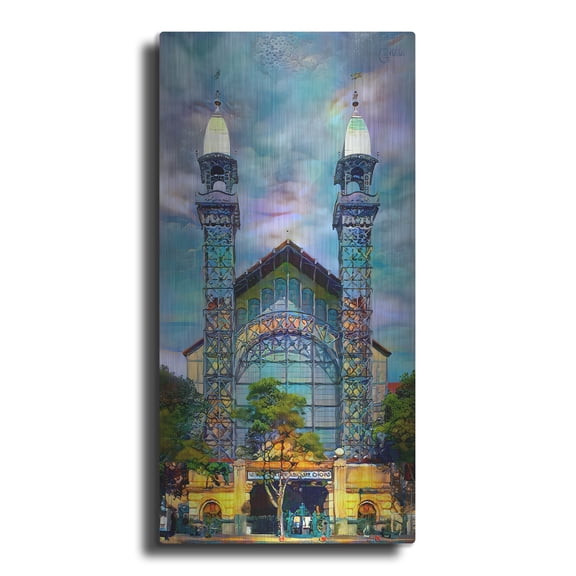 Luxe Metal Art 'Mexico City Chopo Museum Front' by Pedro Gavidia, Metal Wall Art, 12"x24"