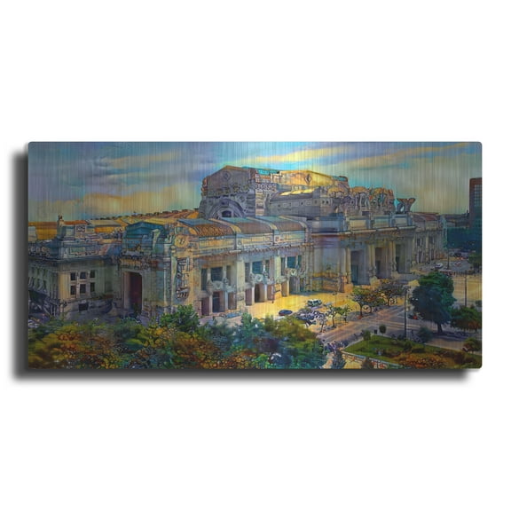 Luxe Metal Art 'Milan Italy Central Station' by Pedro Gavidia, Metal Wall Art, 48"x24"