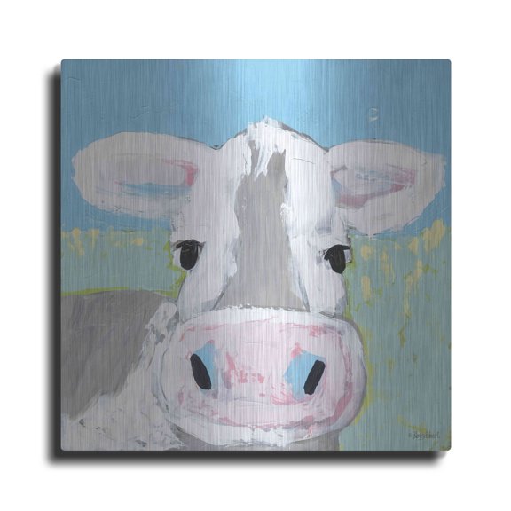 Luxe Metal Art 'Moo' by Roey Ebert, Metal Wall Art, 12"x12"