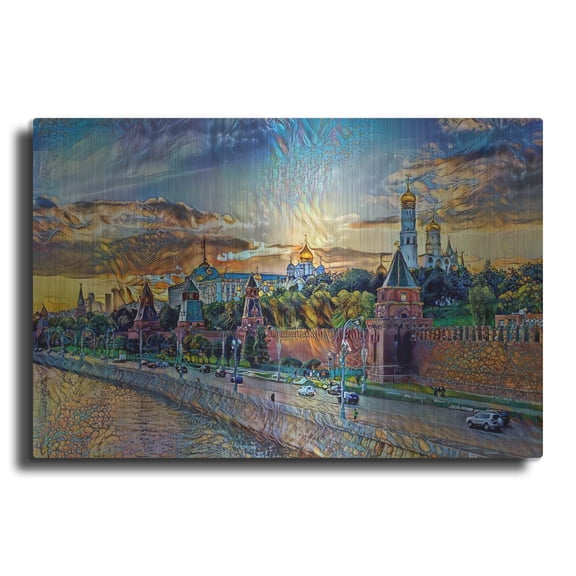 Luxe Metal Art 'Moscow Russia Kremlin Wall' by Pedro Gavidia, Metal Wall Art, 24"x16"