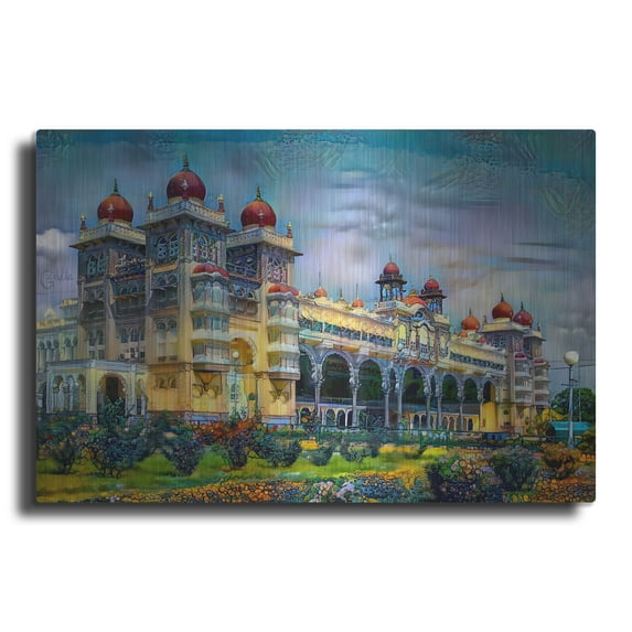 Luxe Metal Art 'Mysore India Royal Palace' by Pedro Gavidia, Metal Wall Art, 16"x12"