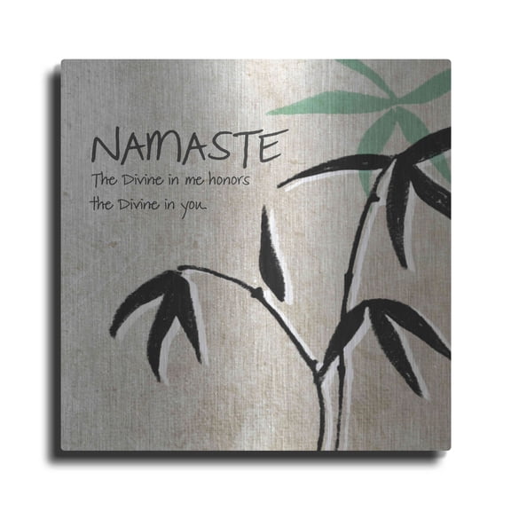 Luxe Metal Art 'Namaste' by Linda Woods, Metal Wall Art, 12"x12"