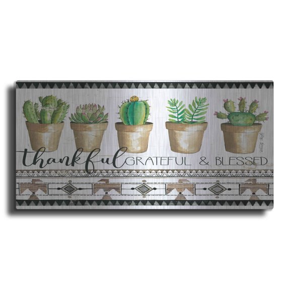 Luxe Metal Art 'Native Thankful Grateful' by Cindy Jacobs, Metal Wall Art, 48"x24"
