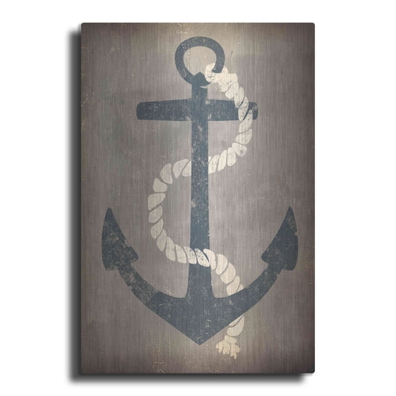 Luxe Metal Art 'Nautical Anchor Vertical Gray' by Ryan Fowler, Metal Wall Art, 12"x16"