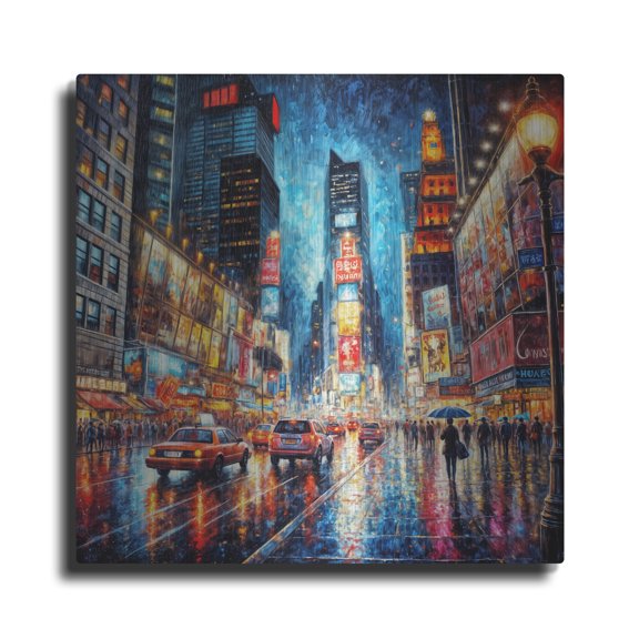 Luxe Metal Art 'New York Times Square Paining Style' by Rey Klimt Metal Wall Art, 12" x 12"