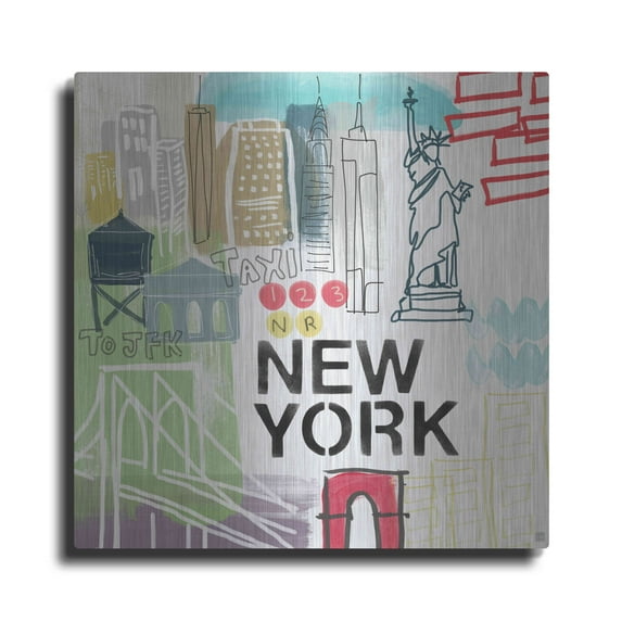Luxe Metal Art 'New York' by Linda Woods, Metal Wall Art, 12"x12"