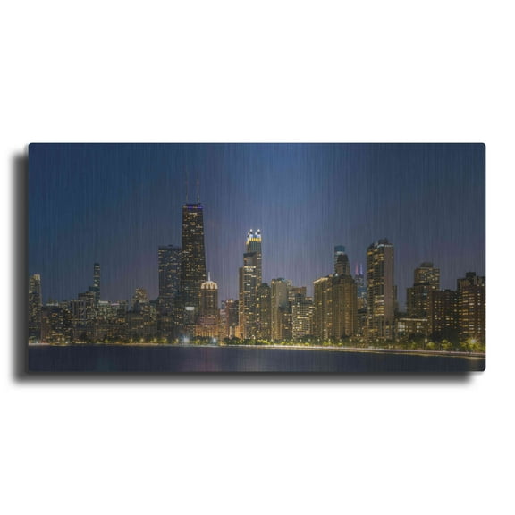 Luxe Metal Art 'Night Night Chicago' by Luxe Portfolio, Metal Wall Art, 24"x12"