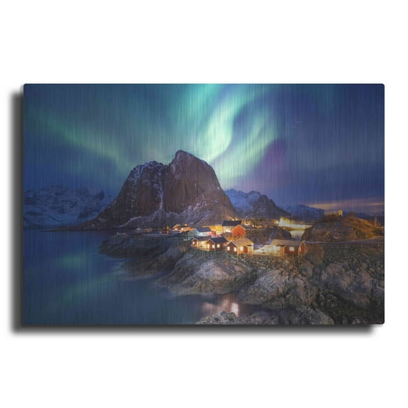 Luxe Metal Art 'Northern Lights In The Lofoten Islands Norway 9' by Luxe Portfolio, Metal Wall Art, 16"x12"