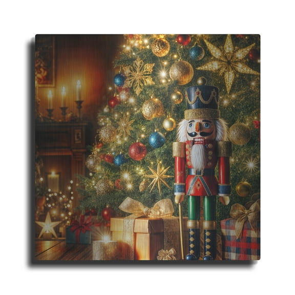 Luxe Metal Art 'Nutcracker And Christmas Tree' by Rey Klimt Metal Wall Art, 24" x 24"