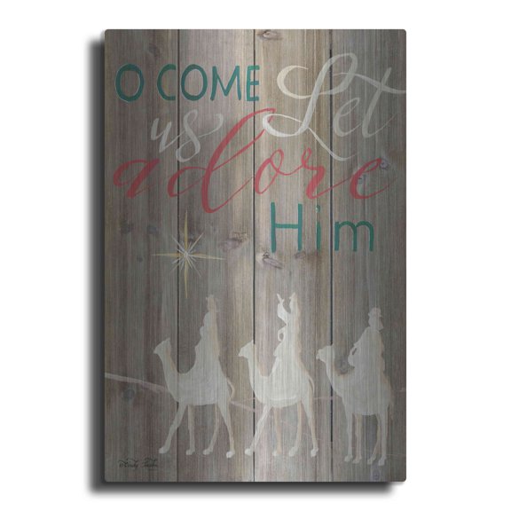 Luxe Metal Art 'O Come Let Us Adore Him' by Cindy Jacobs, Metal Wall Art, 12"x16"