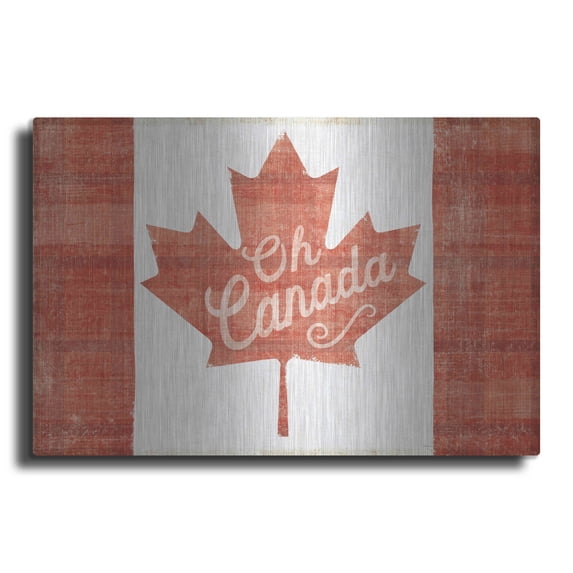 Luxe Metal Art 'Oh Canada Flag' by Sue Schlabach, Metal Wall Art, 24"x16"