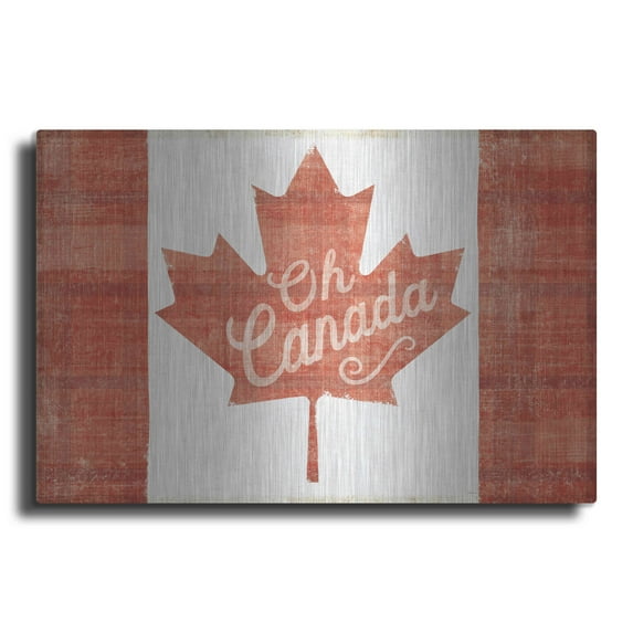 Luxe Metal Art 'Oh Canada Flag' by Sue Schlabach, Metal Wall Art, 36"x24"