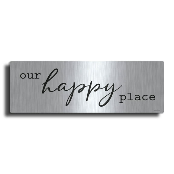 Luxe Metal Art 'Our Happy Place' by lettered & lines, Metal Wall Art, 48"x16"