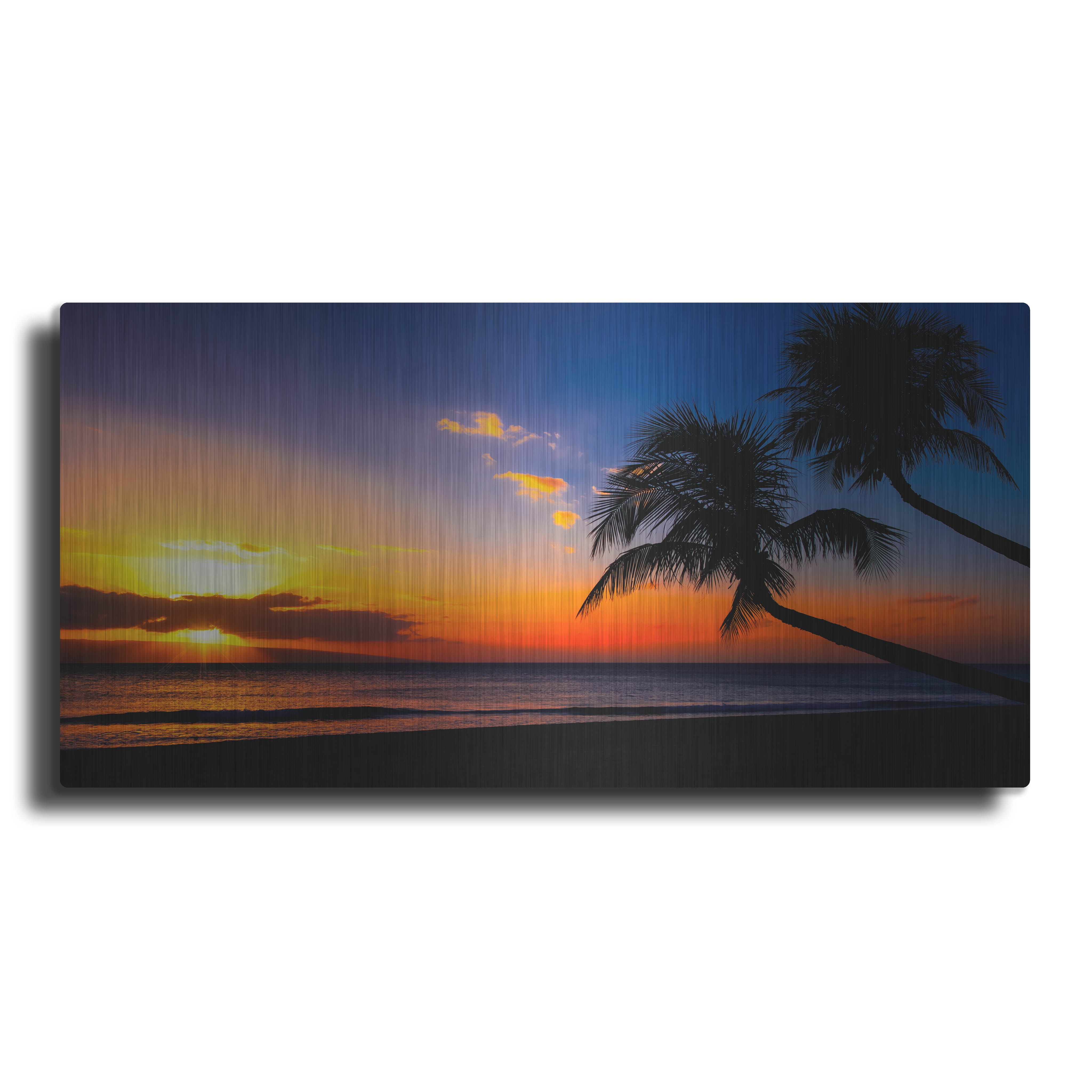 Sunset Palm Trees Landscape Metal Wall Art, 24" x 12"