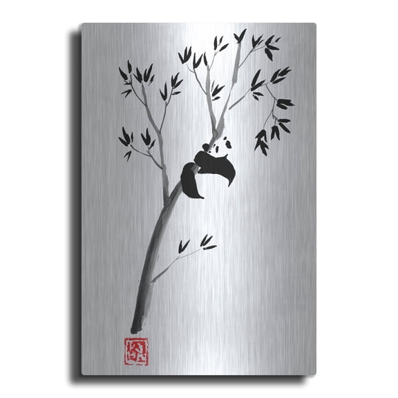 Luxe Metal Art 'Panda In The Tree' by Pechane, Metal Wall Art, 16"x24"