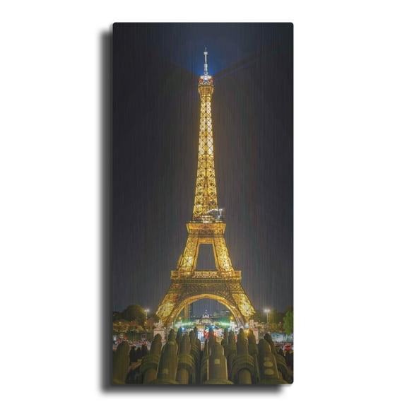 Luxe Metal Art 'Paris - Eiffel Tower At Night' by Epic Portfolio Metal Wall Art, 12" x 24"