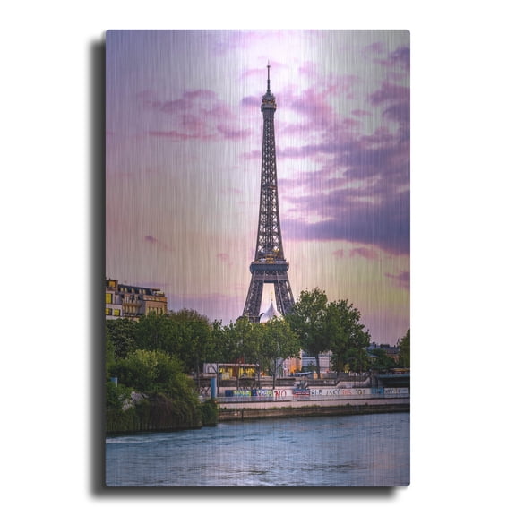 Luxe Metal Art 'Paris - Eiffel Tower Sunset' by Epic Portfolio Metal Wall Art, 16" x 24"
