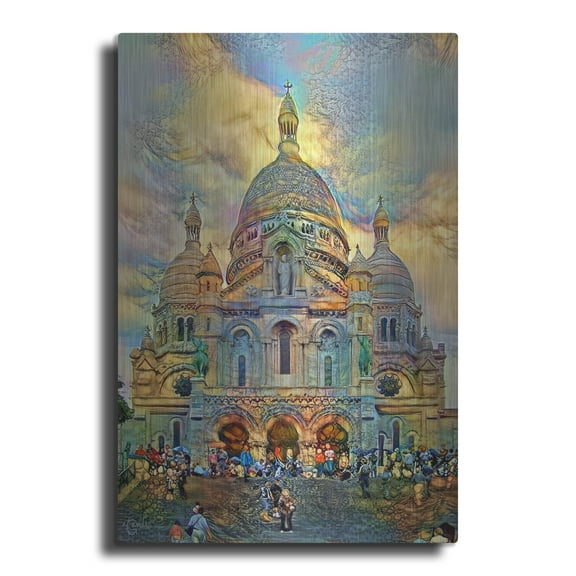 Luxe Metal Art 'Paris France Basilica of the Sacred Heart Sacre Coeur 2' by Pedro Gavidia, Metal Wall Art, 12"x16"